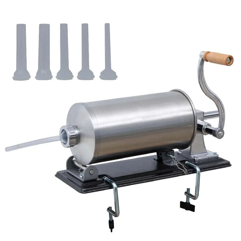 Masina orizontala de umplut carnati 5kg, din inox cu 5 palnii