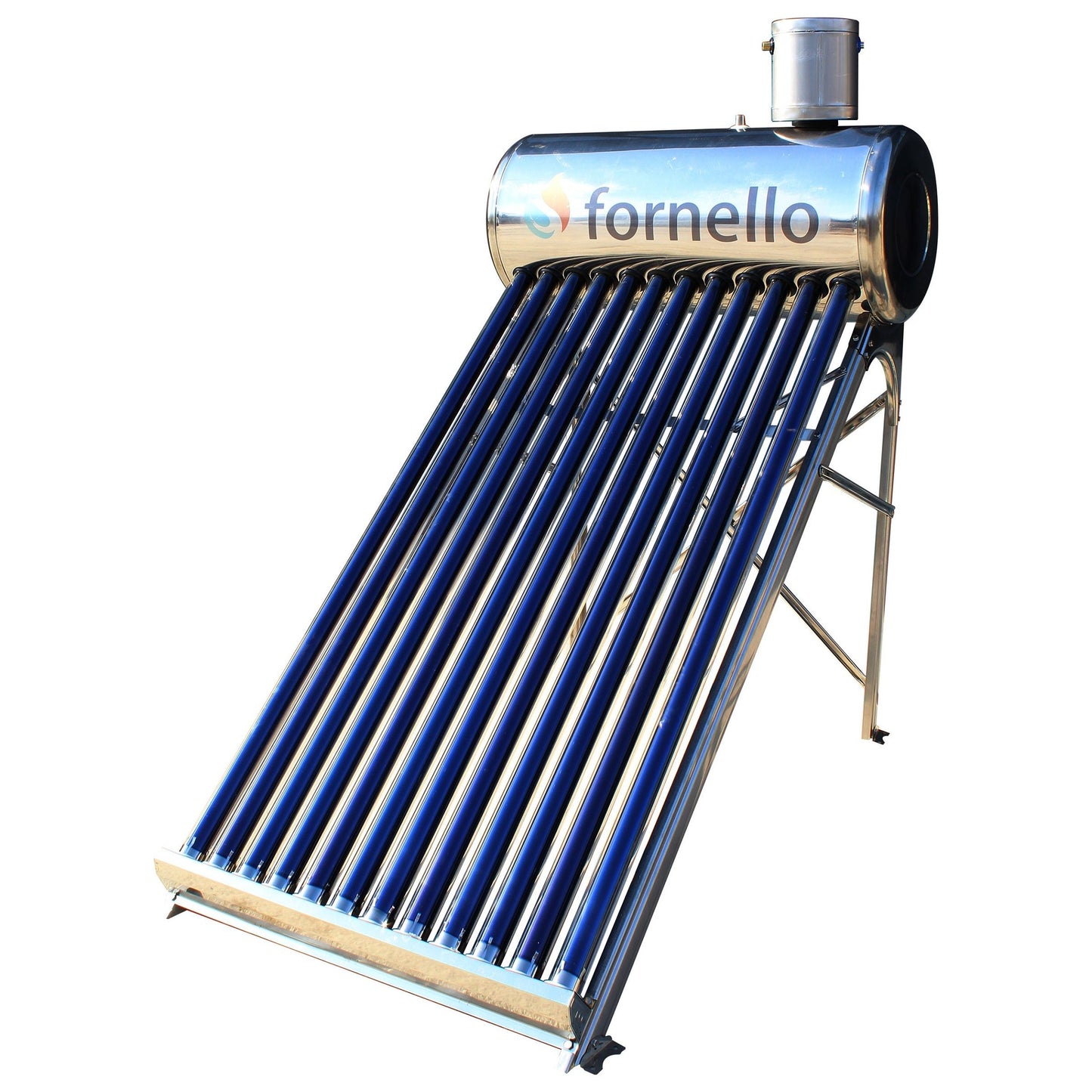 Panou solar nepresurizat Fornello pentru producere apa calda, cu rezervor inox 100 litri, 12 tuburi vidate si vas flotor 5 litri