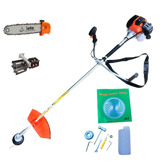 Pachet Motocoasa pe benzina ZEP TITAN 5,9CP, 52cc, 2T, 9000RPM, cu tambur, disc, prasitoare si adaptor tip drujba