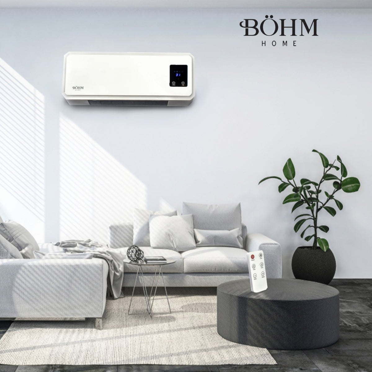 Aeroterma de Perete BÖHM BH2000, 2000W, 2 Trepte, Telecomanda, Timer 12H, 20-25 m²