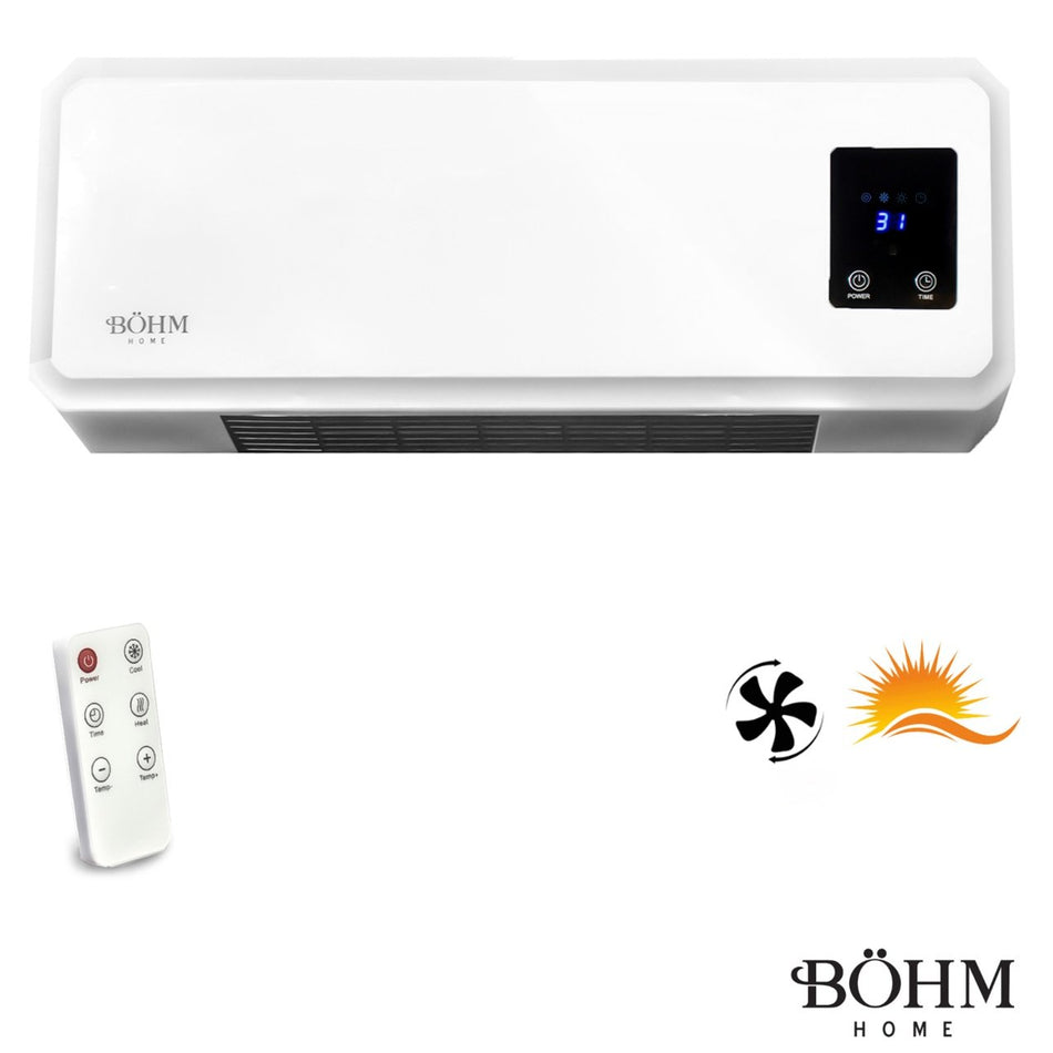 Aeroterma de perete Bohm BH2000, 2000W, 2 trepte putere, timer 12h, telecomanda, incalzire 20-25mp