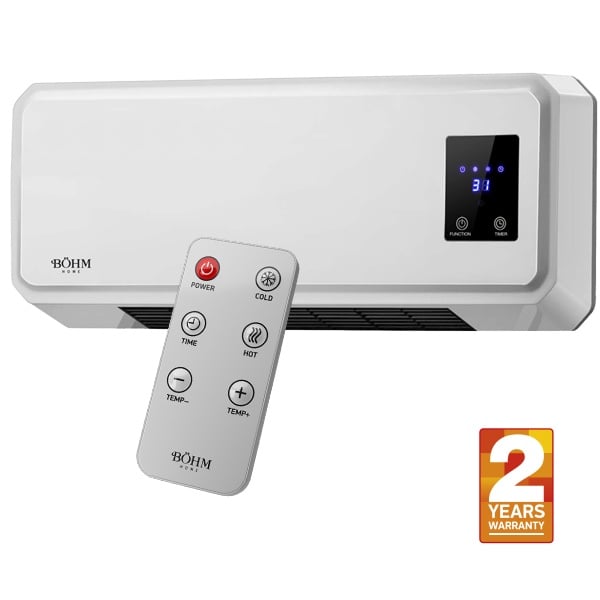 Aeroterma de perete Bohm BH2000, 2000W, 2 trepte putere, timer 12h, telecomanda, incalzire 20-25mp