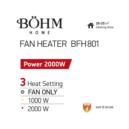 Aeroterma electrica Bohm BFH-801, 2000W, 3 trepte putere, suprafata incalzire 25mp
