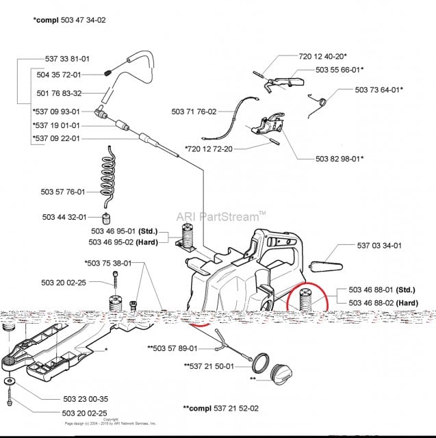 Amortizor pentru drujba Husqvarna 394, 395 stanga - vedere 2