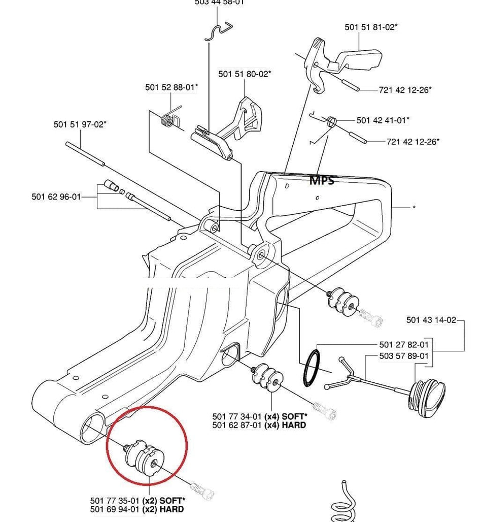Amortizor drujba Husqvarna 61, 66, 262, 268, 272 (model mare)