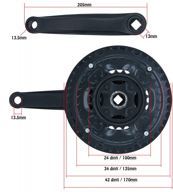 Angrenaj bicicleta mountain bike (42T-34T-24T) - negru 42T / 34T / 24T 42T / 34T / 24T / 42T / 34T / 24T