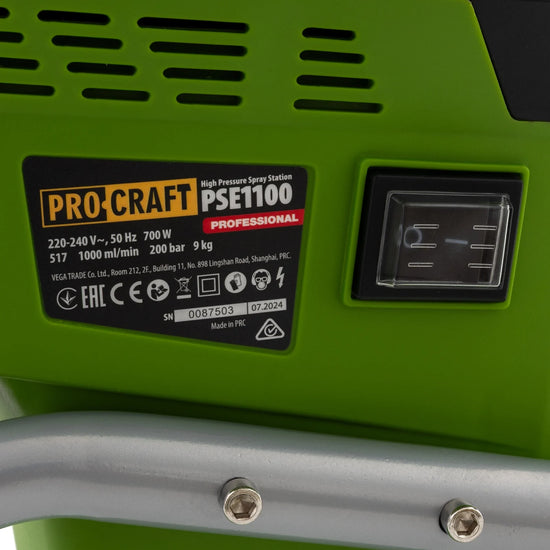 Pistol de vopsit Procraft PSE1100, 700W, 1000 ml/min, 200 bari, duza 1.5 mm, furtun 7.5 m, IP20