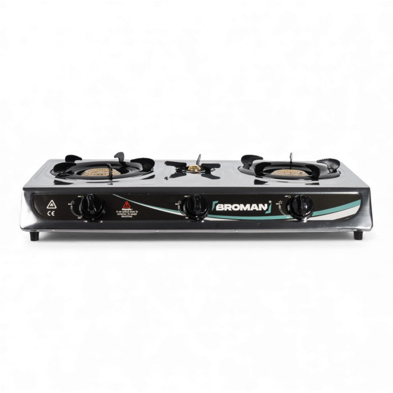 Aragaz 3 ochiuri Broman inox, arzatoare gaz exterior, portabil