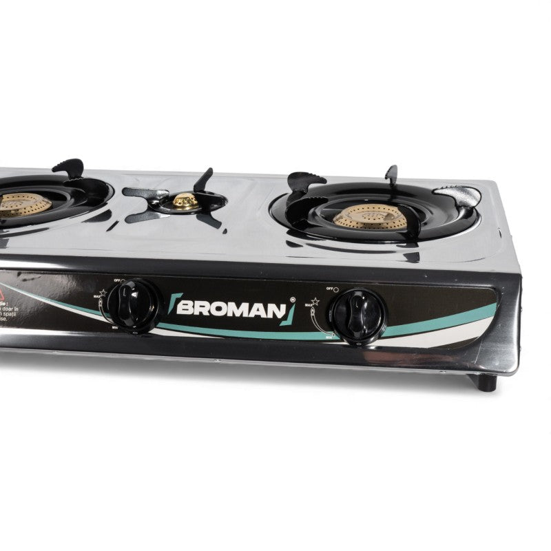 Aragaz 3 ochiuri Broman inox, arzatoare gaz exterior, portabil