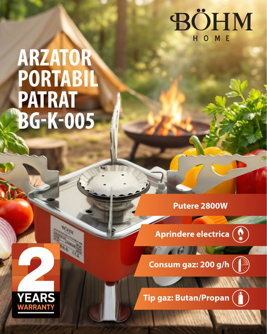 Arzator Portabil Patrat Bohm BG-K-005, propan/butan, pentru camping - imagine produs