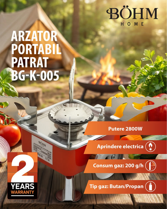Arzator Portabil Patrat Bohm BG-K-005, propan/butan, pentru camping - imagine produs