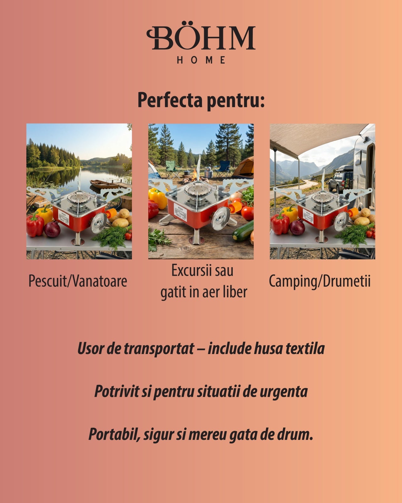 Arzator Portabil Patrat Bohm BG-K-005, propan/butan, pentru camping - detaliu 7