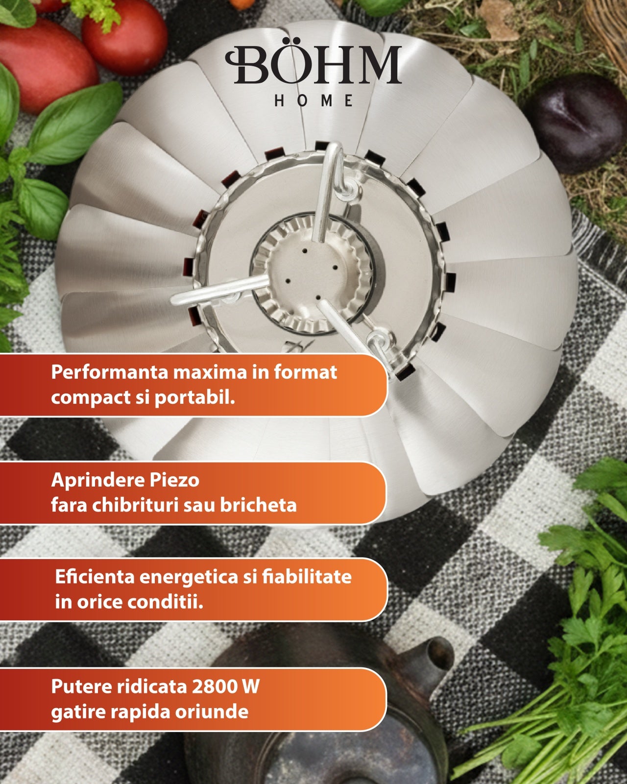 Arzator Portabil Rezistent la Vant Bohm BG-K-203, propan/butan - detaliu 6