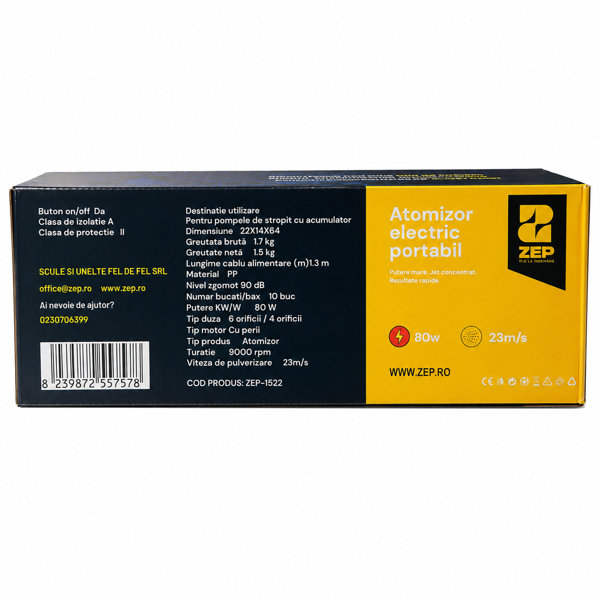 Atomizor Electric Portabil ZEP, 80W, 23 m/s, 9000 RPM, Compatibil Pompe de Stropit cu Acumulator