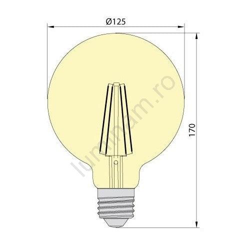 Bec cu filament decorativ G125 E27 6W LED - ZEP.RO - Ți-e la îndemână!