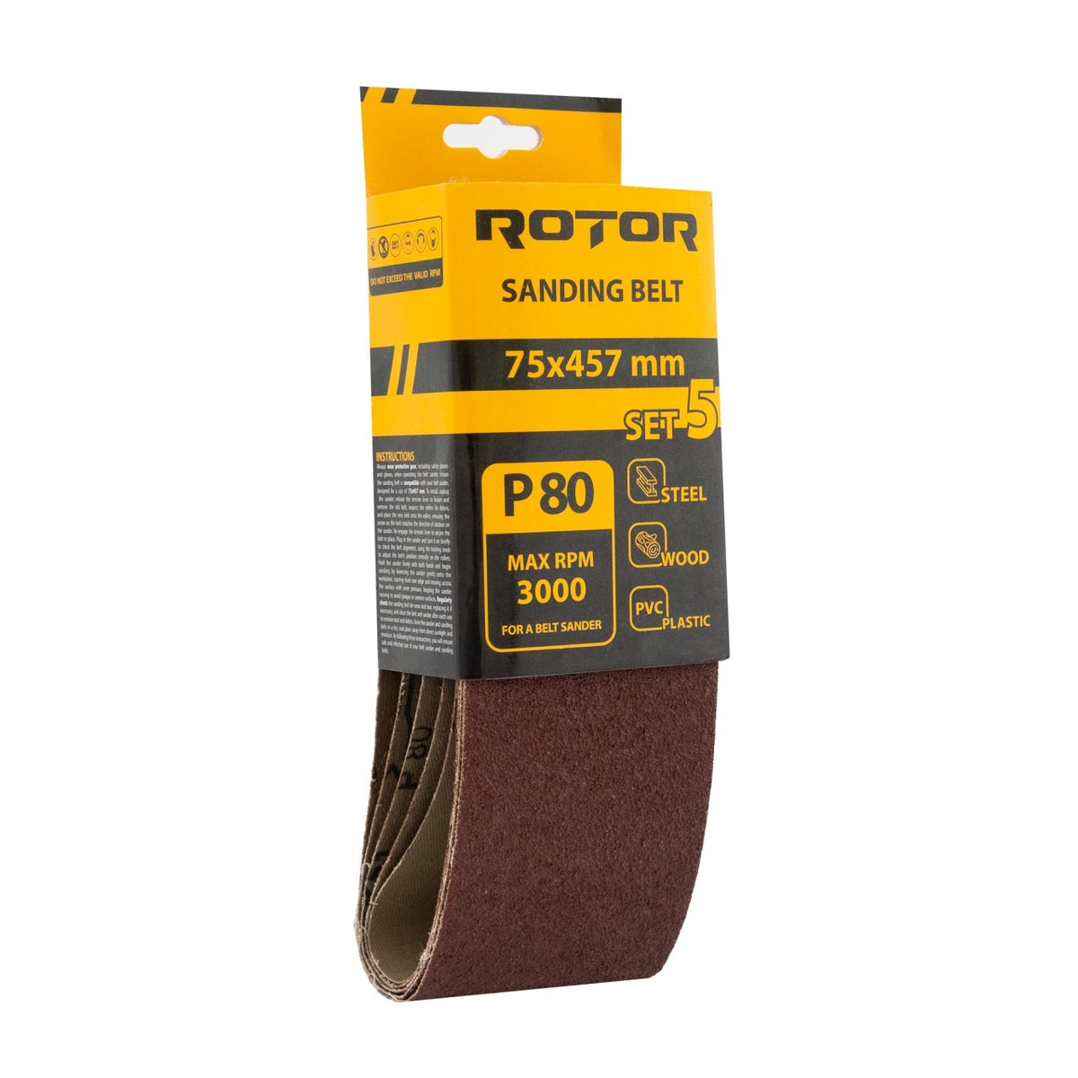 Banda Slefuit ROTOR 75x457 mm, P80, Set 5 Buc