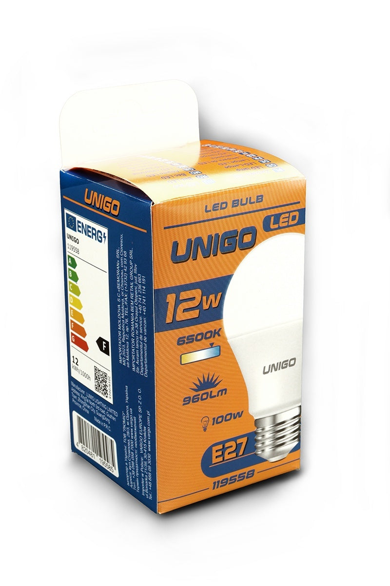 Bec LED UNIGO V-119558 A60, E27, 12W, 6500K