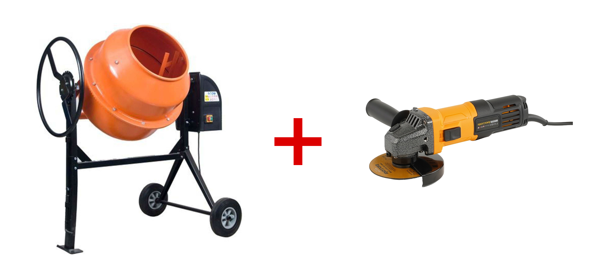 Pachet Betoniera ZEP 2025 195L 1250W cu coroana fonta + Polizor unghiular ROTOR RAG600 600W 115mm