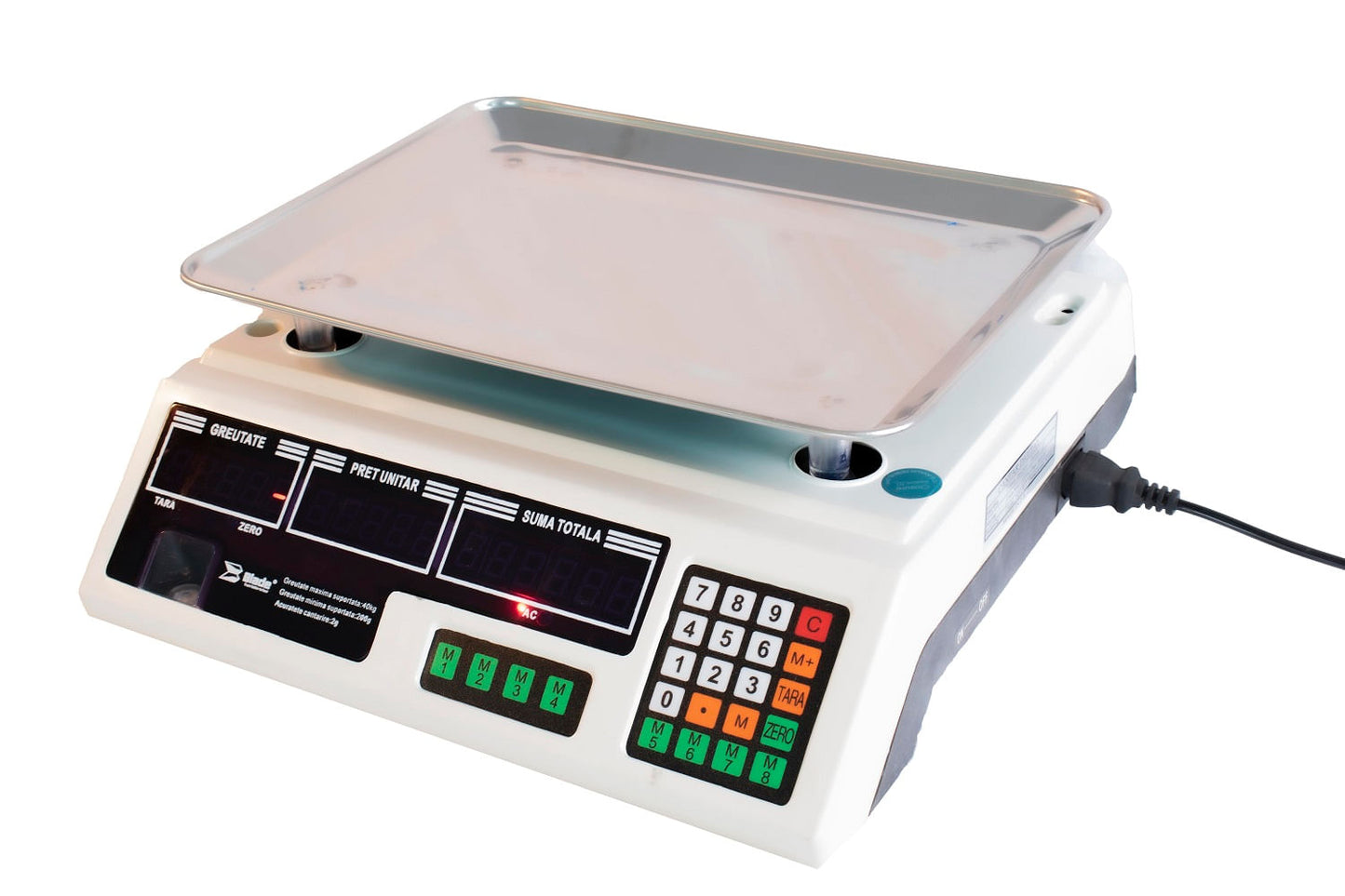 Cantar electronic Blade 40 kg cu platforma inox, afisaj dublu, acumulator 6V