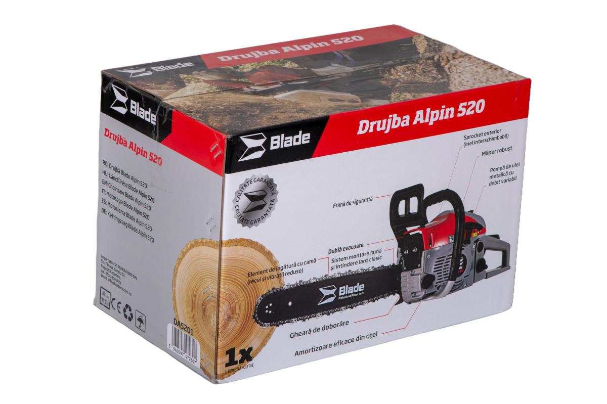 Drujba pe benzina BLADE ALPIN 520, 52cc, 5 CP, lama 38 cm, 2 lame + 2 lanturi incluse