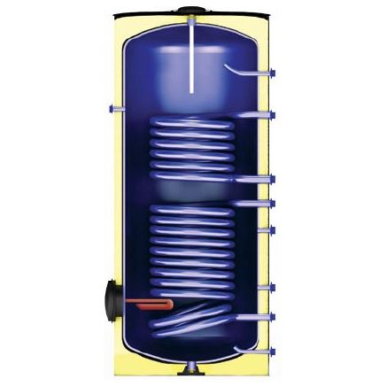 Boiler cu 2 serpentine Zep Fornello SOL 150 LT 2S, pentru centrala termica si solar, montaj pe sol, izolatie termica, manta de protectie , flansa de vizitare