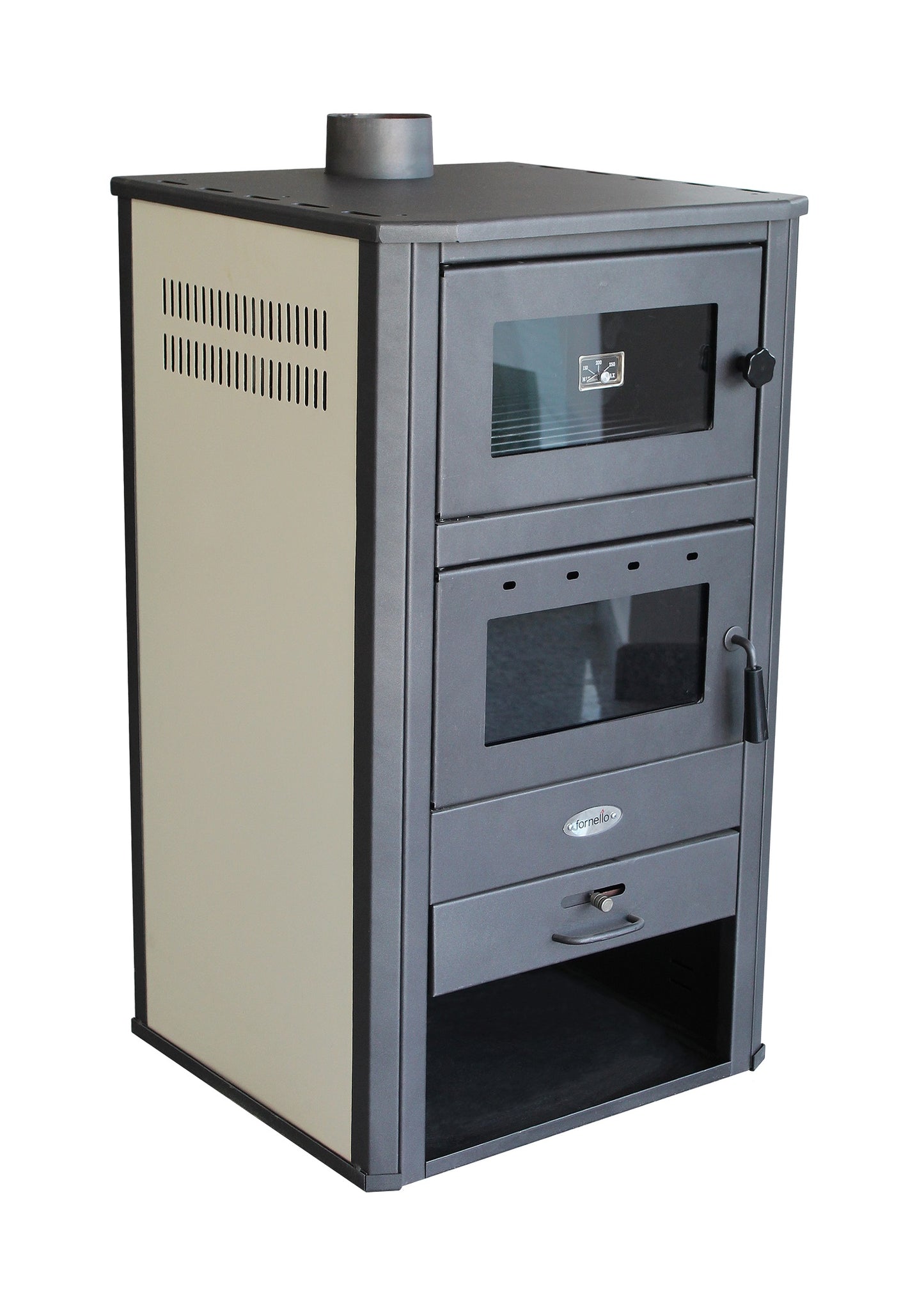 Termosemineu pe lemne, brichete si carbune Fornello MILANO E, 24 KW, cuptor de incalzit mancarea, Ivory, 580x560x1060 mm