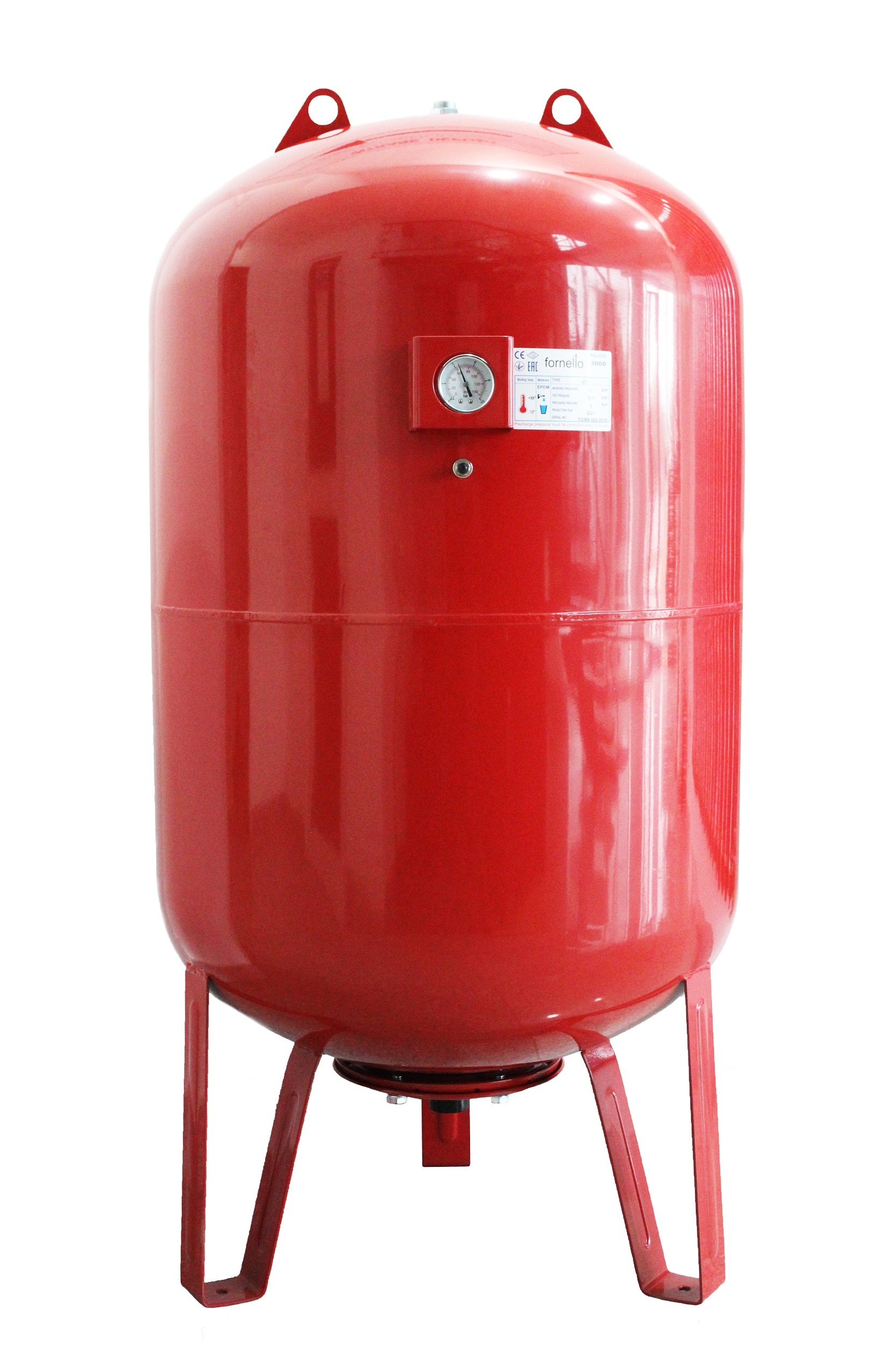 Vas expansiune termic Fornello 150 litri, vertical, cu picioare si manometru, culoare rosu, presiune maxima 10