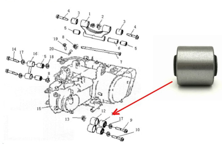Bucsa motor dreapta ATV Linhai 260-300cc OEM 24223 - vedere laterala