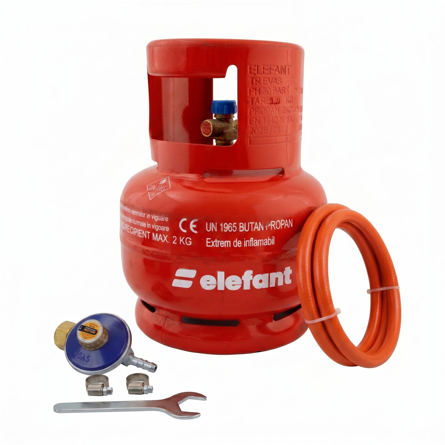 Butelie camping gaz GPL Elefant, 5l, metal, talpa si guler, filet 1/2", presiune iesire 30mbar, omologata ISCIR, include