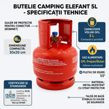 Butelie camping gaz GPL Elefant, 5l, metal, talpa si guler, filet 1/2", presiune iesire 30mbar, omologata ISCIR, include
