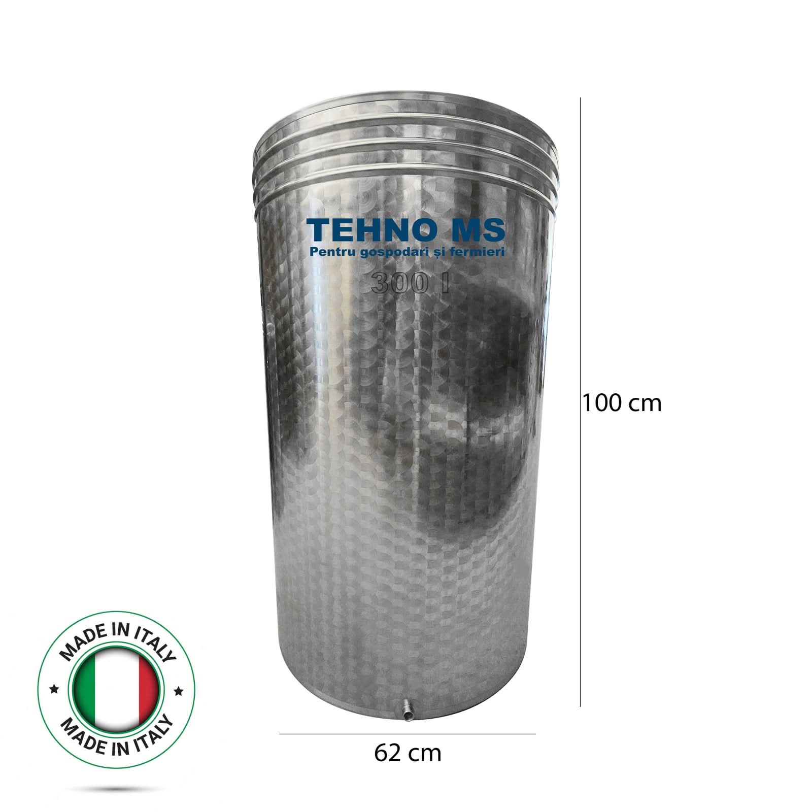 Butoi din inox cu capac flotant busonat, 300L, Tehno Ms #41302