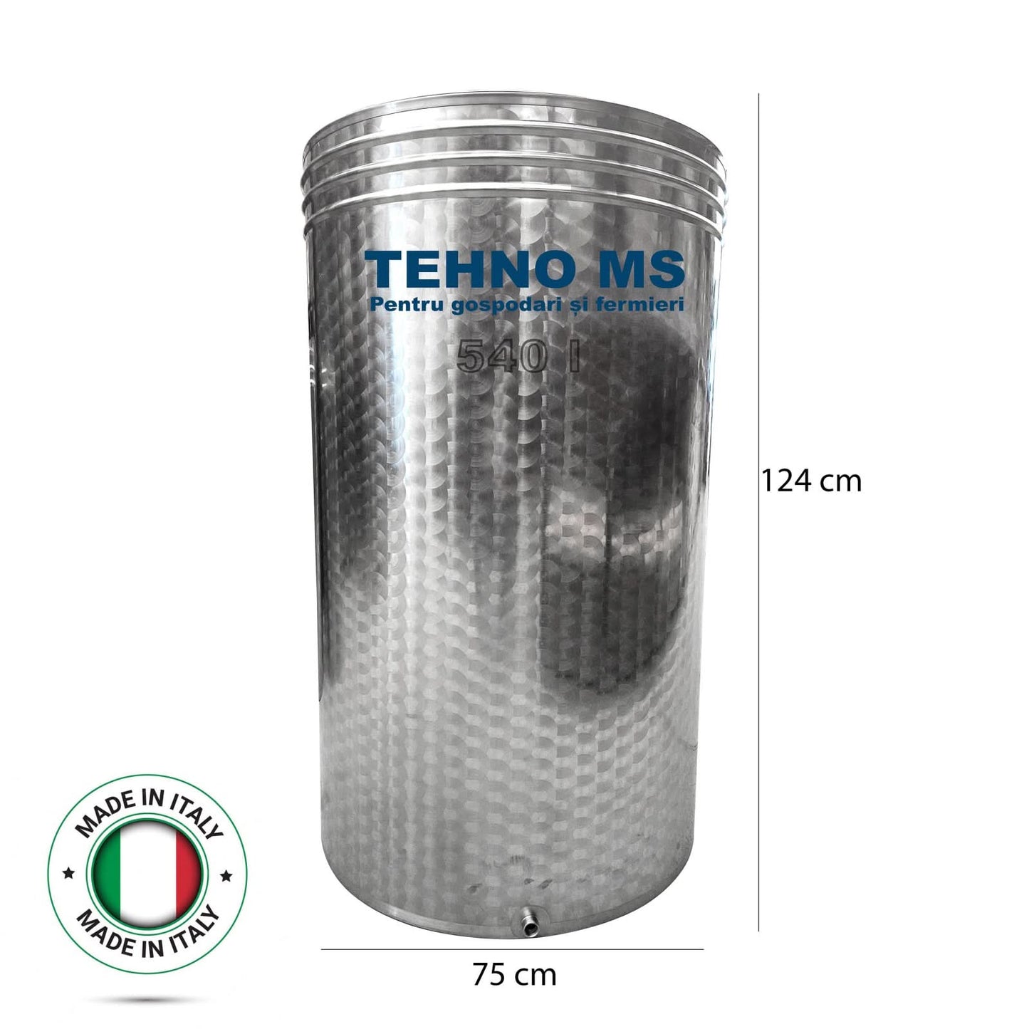 Butoi inox cu capac flotant busonat si canea, 540L, Tehno Ms #41303