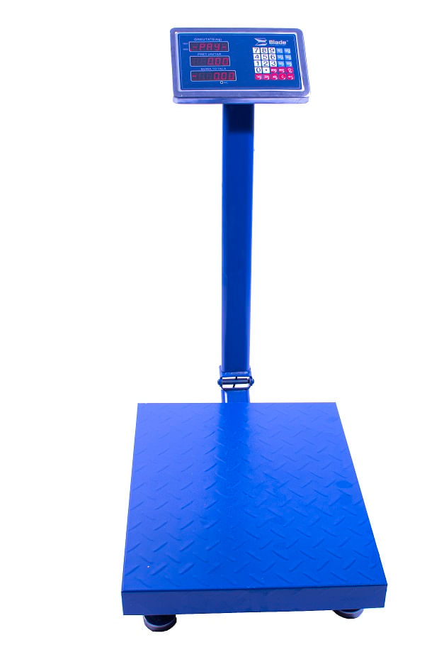 Cantar comercial BLADE cu brat rabatabil, 350 kg, platforma 40×50 cm, afisaj LCD, acumulator + 220V