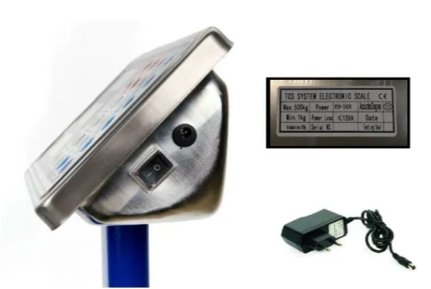 Cantar comercial BLADE cu brat rabatabil, 350 kg, platforma 40×50 cm, afisaj LCD, acumulator + 220V