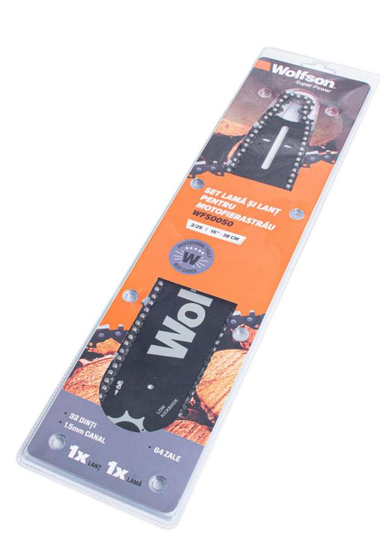 Set lama si lant motofierastrau WOLFSON 3/25, 38 cm (15”), 32 dinti, 64 zale, canal 1.5 mm