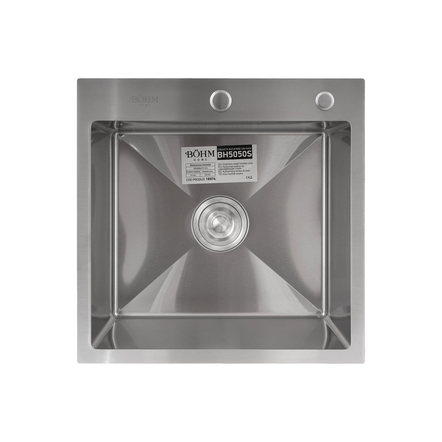 Chiuveta Bucatarie Inox SUS304 Bohm BH5050S, 500x500mm, satin - detaliu 2