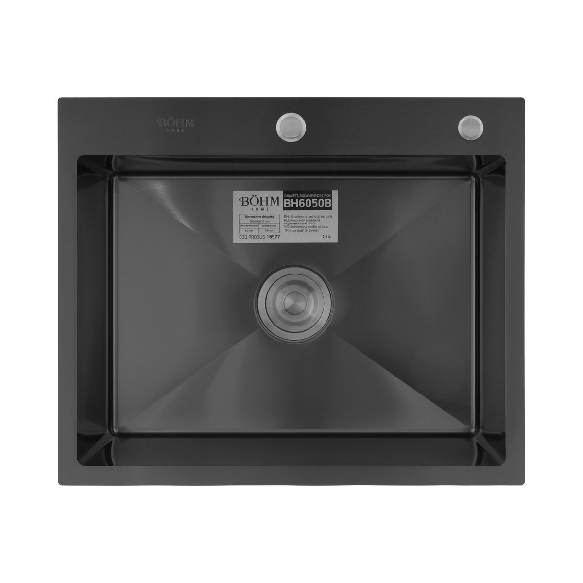 Chiuveta Bucatarie Inox SUS304 Bohm BH6050B, 600x500mm, nano black - detaliu 2