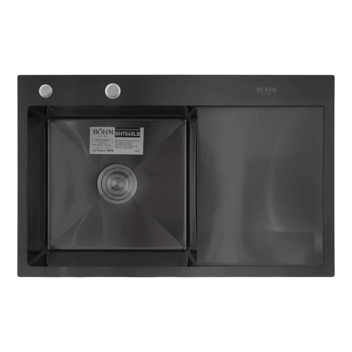 Chiuveta Bucatarie Inox SUS304 Bohm BH7849LB, 780x490mm, nano black, cuva stanga - detaliu 2