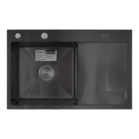 Chiuveta Bucatarie Inox SUS304 Bohm BH7849LB, 780x490mm, nano black, cuva stanga - detaliu 2