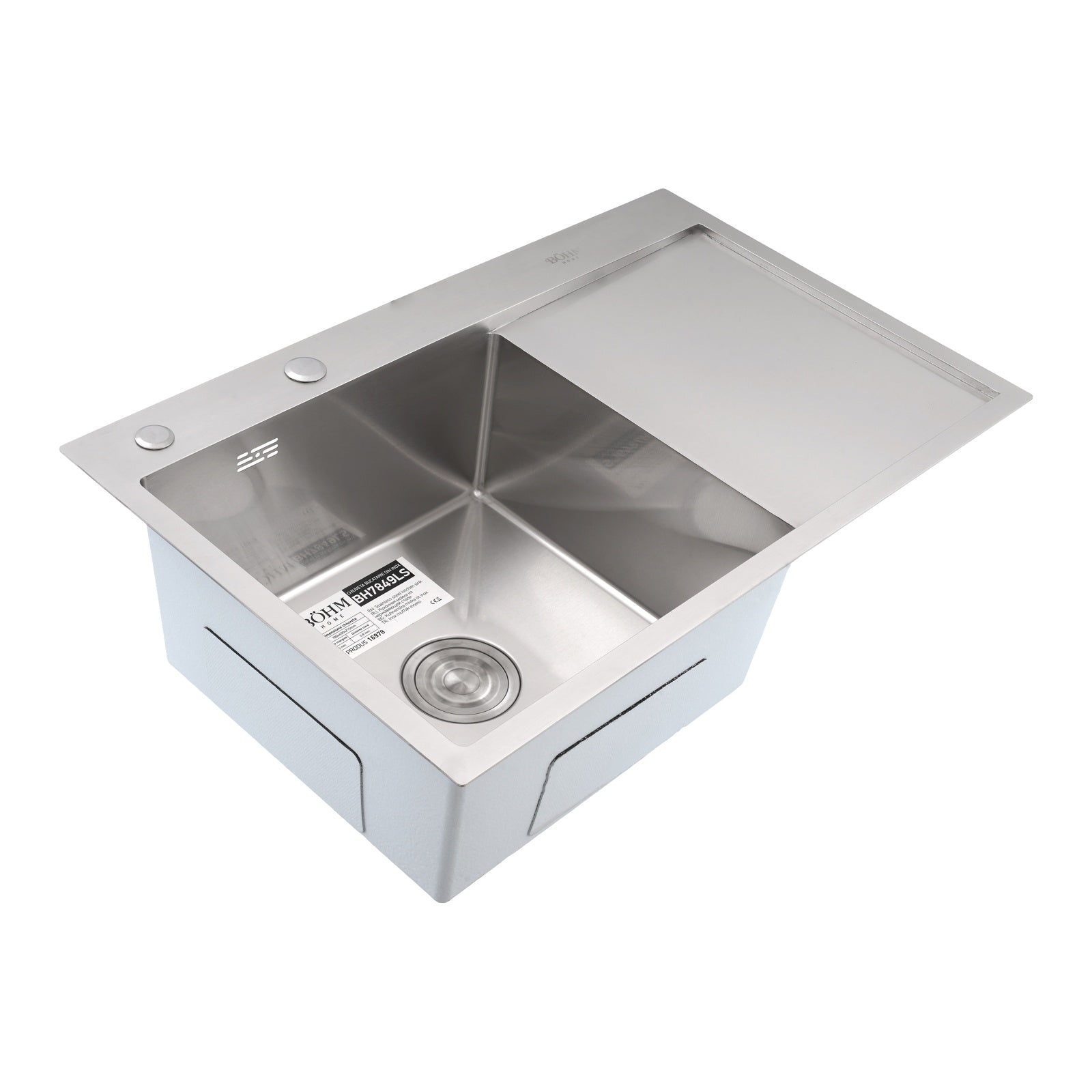 Chiuveta Bucatarie Inox SUS304 Bohm BH7849LS, 780x490mm, satin, cuva stanga - imagine produs