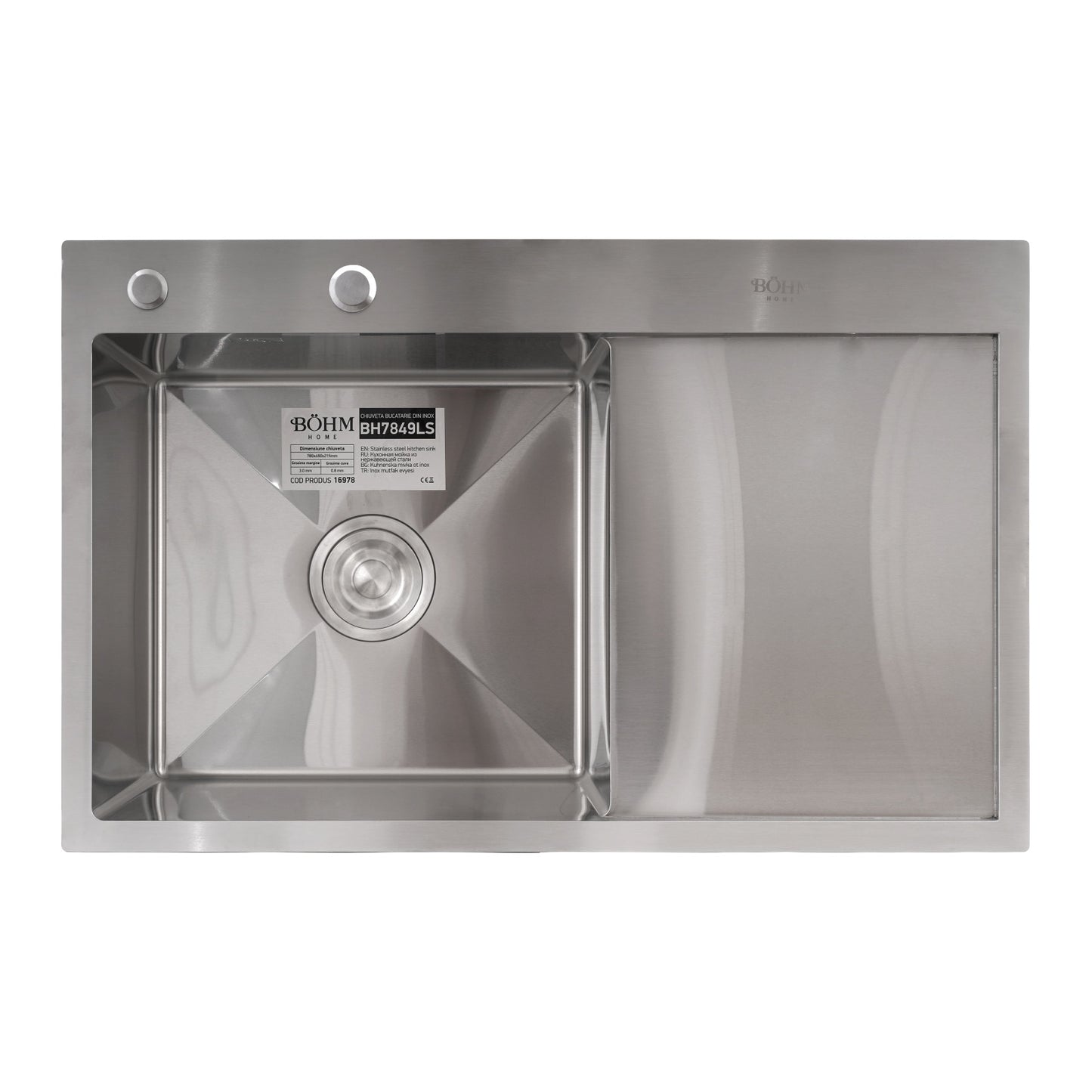 Chiuveta Bucatarie Inox SUS304 Bohm BH7849LS, 780x490mm, satin, cuva stanga - detaliu 2
