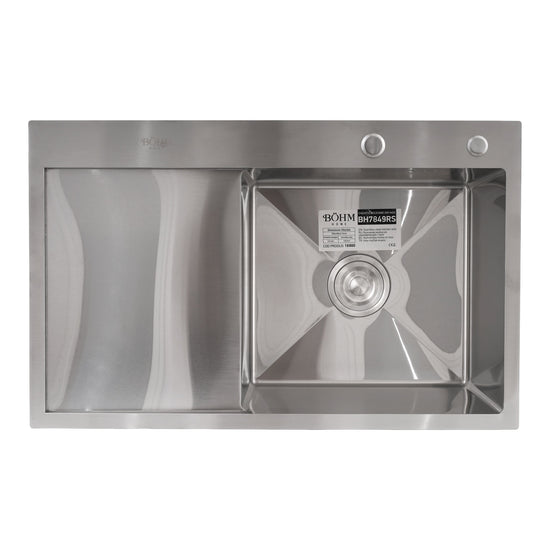 Chiuveta Bucatarie Inox SUS304 Bohm BH7849RS, 780x490mm, satin, cuva dreapta - detaliu 2