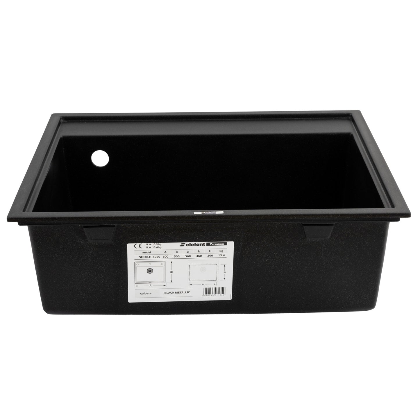 Chiuveta de bucatarie Elefant Premium SHERLIT, Negru metalic 600x500 mm