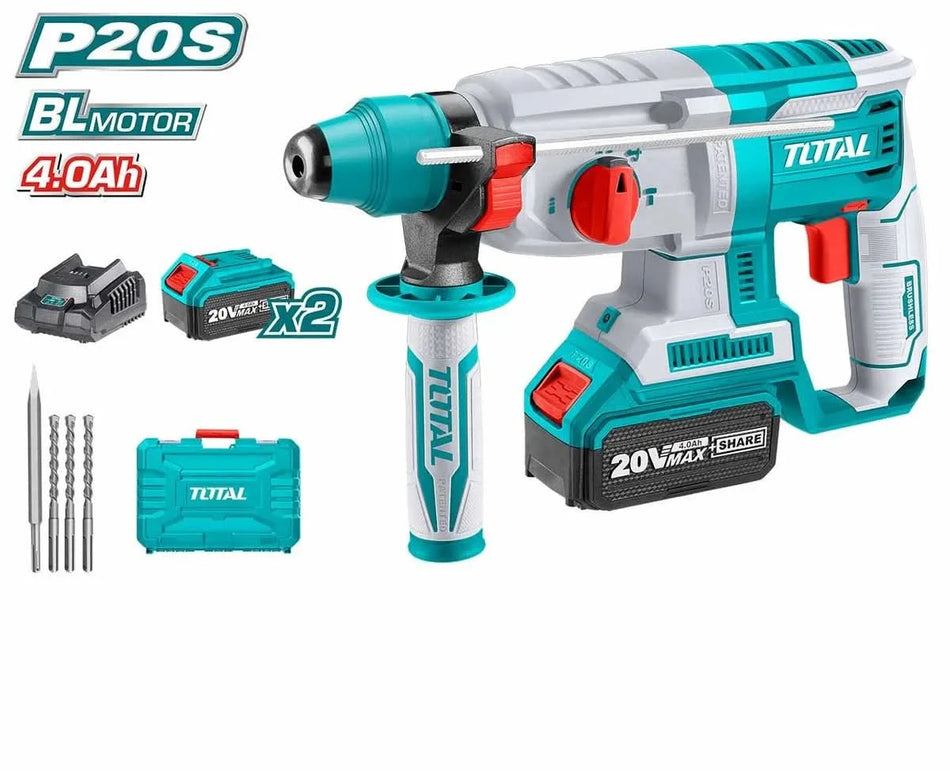 Ciocan rotopercutor Total TRHLI202287, 20V, 2.5J, Brushless, 2 acumulatori 4Ah, SDS-Plus, valiza inclusa
