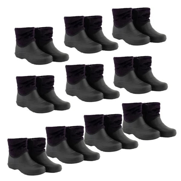 Cizme din PVC Femei Mov/Negru SET 10 PERECHI , Impermeabile, Antiderapante, Captuseala sintetica