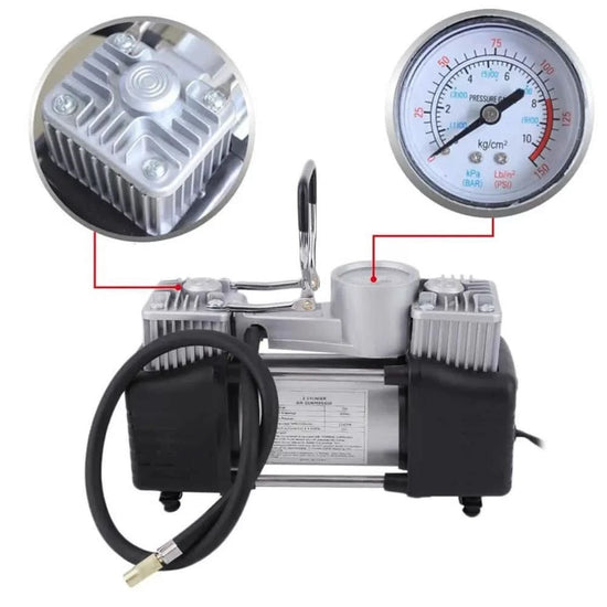 Compresor auto 12V premium, 2 cilindri, 40 L/min, lanterna, trusa accesorii, Lider