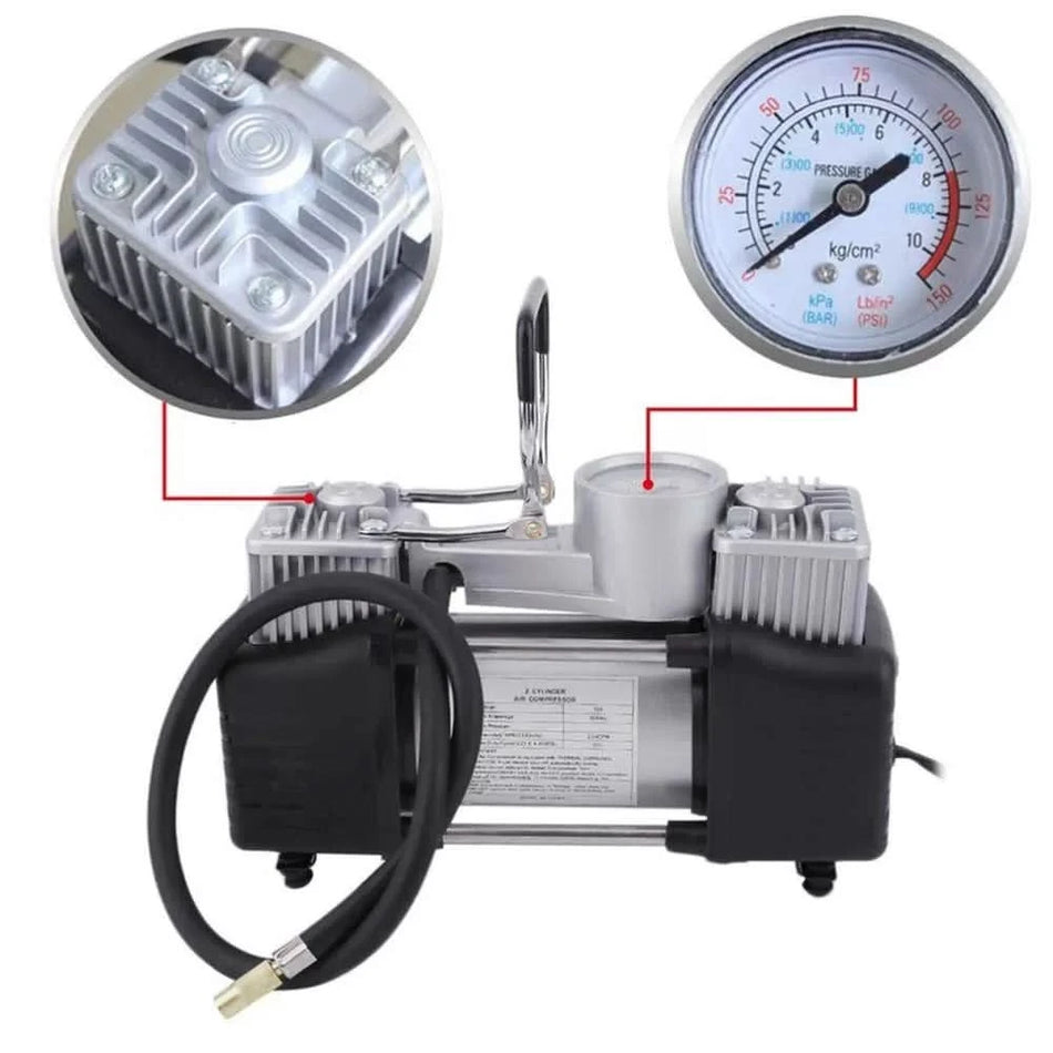 Compresor auto 12V premium, 2 cilindri, 40 L/min, lanterna, trusa accesorii, Lider