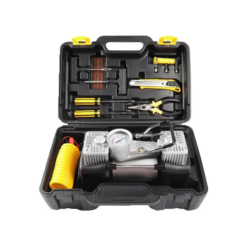 Compresor auto 12V premium, 2 cilindri, 40 L/min, lanterna, trusa accesorii, Lider