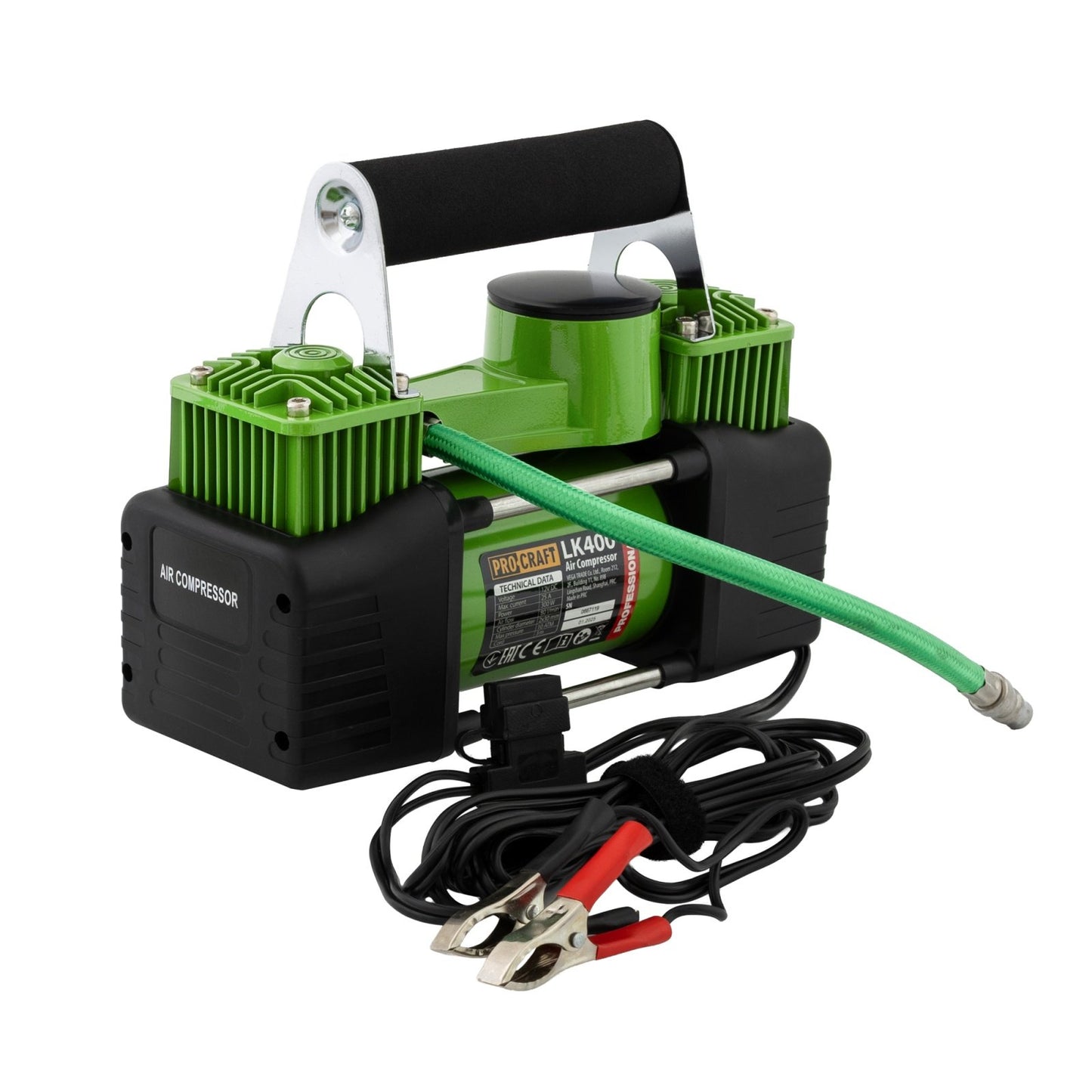 Compresor auto Procraft LK400, 12V, 276W, 80 L/min, presiune 10 bari, 2 cilindri