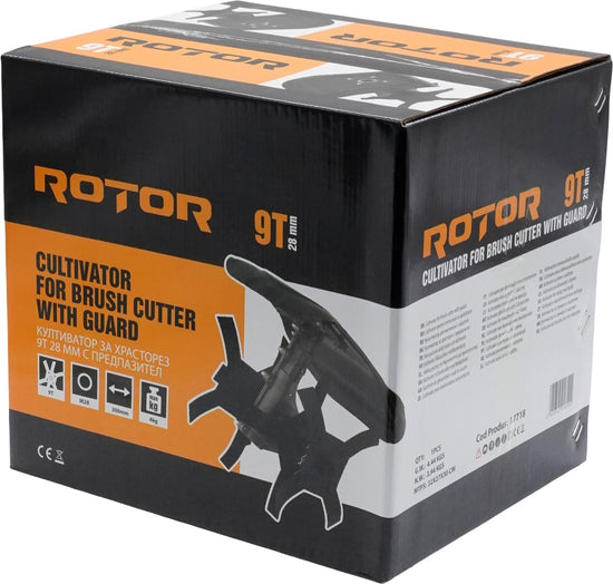 Cultivator Motocoasa ROTOR, 9T, 28mm, cu aparatoare
